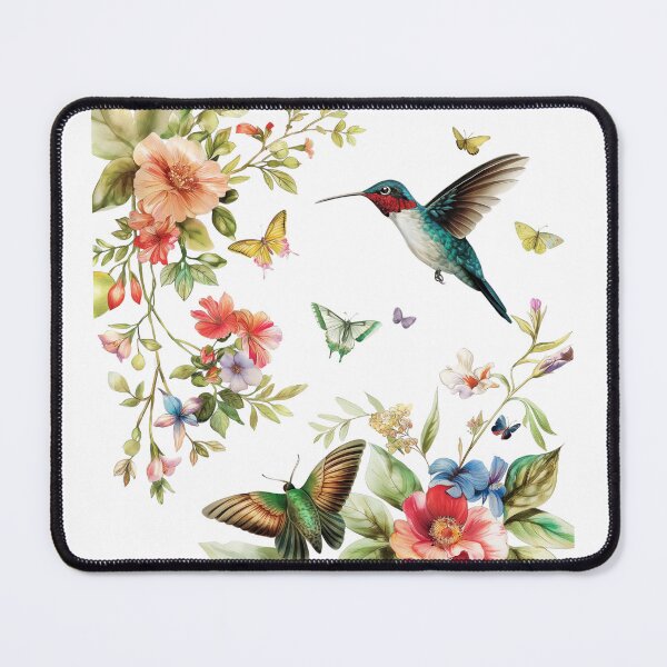 Item preview, watercolor florals design featuring vibrant hummingbird and Butterflies. designed and sold by clecticuk.