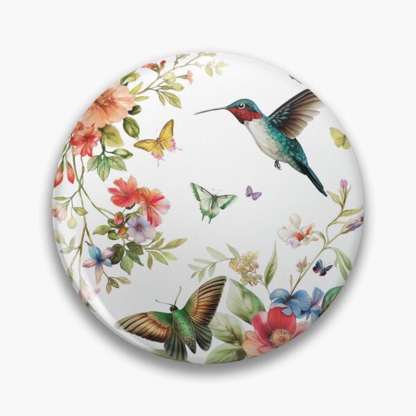 Item preview, watercolor florals design featuring vibrant hummingbird and Butterflies. designed and sold by clecticuk.