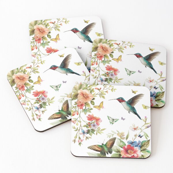 Item preview, watercolor florals design featuring vibrant hummingbird and Butterflies. designed and sold by clecticuk.
