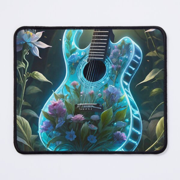 Item preview, Electric Bloom: Neon Blue Guitar with Floral Design designed and sold by GrizzlyCollective.
