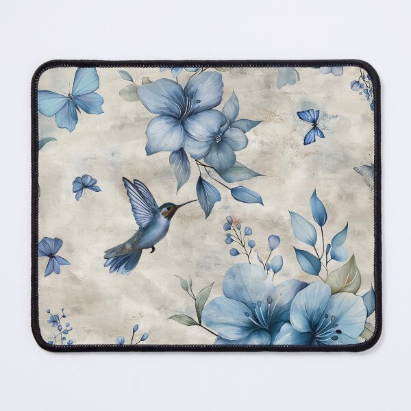 Item preview, Blue watercolor design featuring vibrant hummingbird flitting among flowers. designed and sold by clecticuk.
