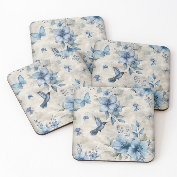 Item preview, Blue watercolor design featuring vibrant hummingbird flitting among flowers. designed and sold by clecticuk.