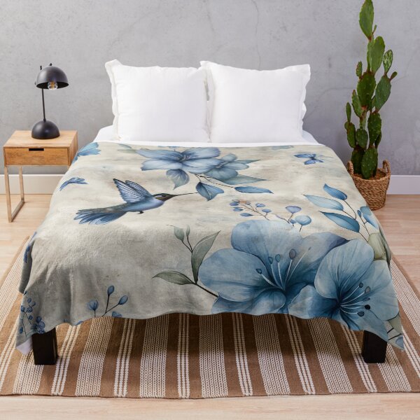 Item preview, Blue watercolor design featuring vibrant hummingbird flitting among flowers. designed and sold by clecticuk.