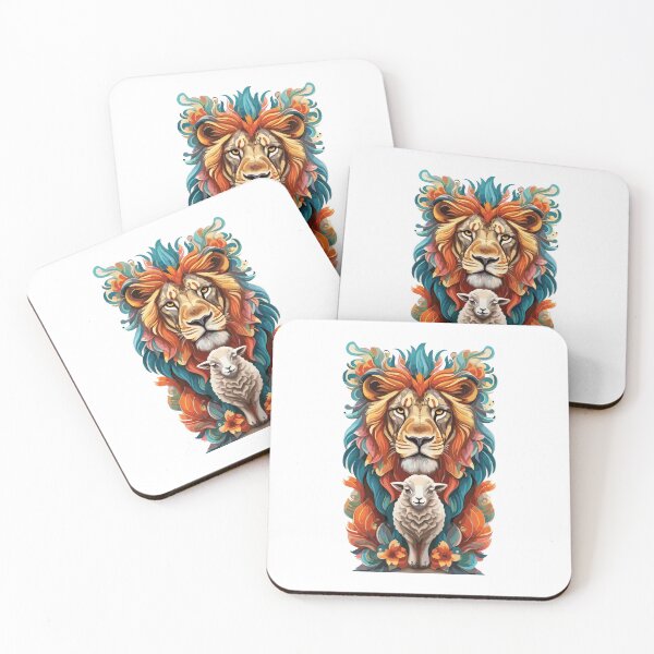 Item preview, Whimsical Christian Lion and Lamb Illustration: Fierce Strength and Gentle Kindness - Lion and Lamb designed and sold by HahaHandlesHub.