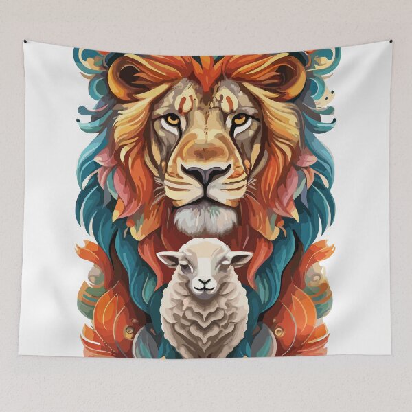 Item preview, Whimsical Christian Lion and Lamb Illustration: Fierce Strength and Gentle Kindness - Lion and Lamb designed and sold by HahaHandlesHub.