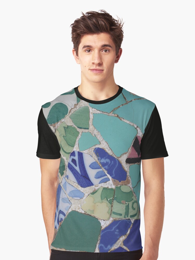 Thumbnail 1 of 5, Graphic T-Shirt, Turquoise and blue mosaic floral patterns. designed and sold by GDRDesign.