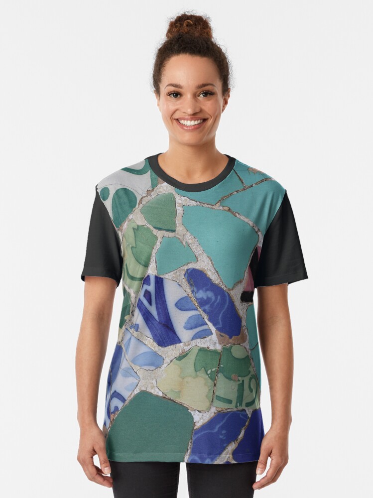Thumbnail 2 of 5, Graphic T-Shirt, Turquoise and blue mosaic floral patterns. designed and sold by GDRDesign.