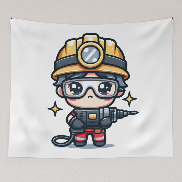 Item preview, Kawaii Miner With A Drill And Safety Goggles designed and sold by CanvasCutie.