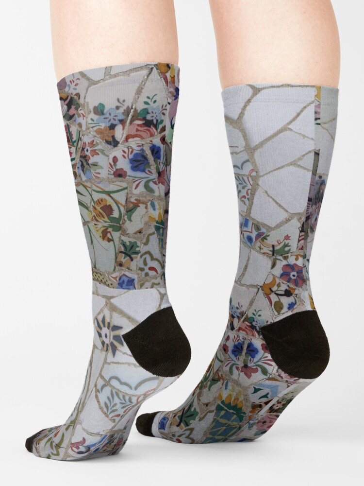 Thumbnail 4 of 5, Socks, White and bright colorful floral mosaic pattern. designed and sold by GDRDesign.