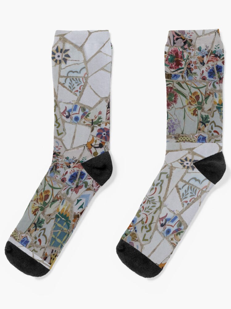 Thumbnail 1 of 5, Socks, White and bright colorful floral mosaic pattern. designed and sold by GDRDesign.