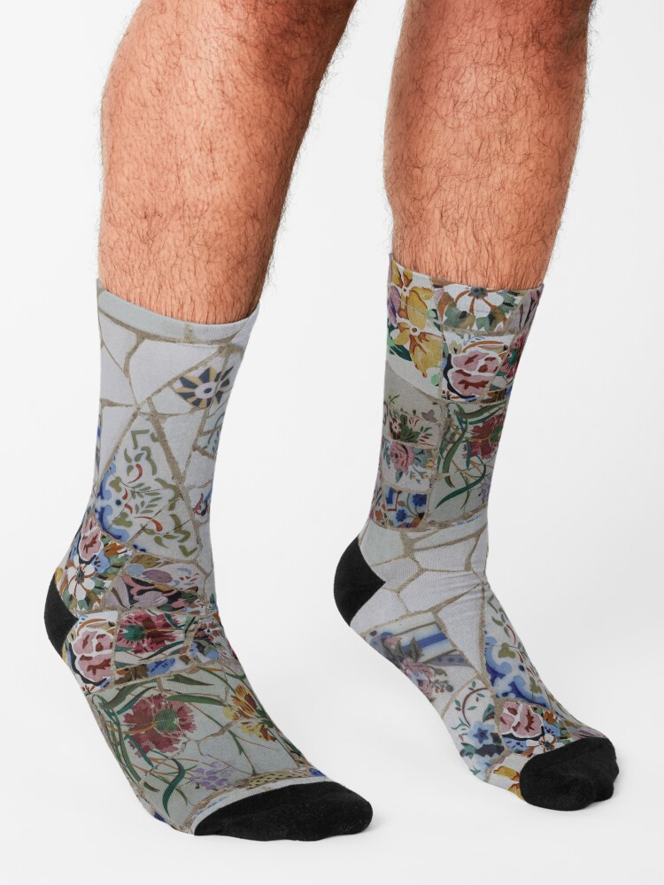 Thumbnail 3 of 5, Socks, White and bright colorful floral mosaic pattern. designed and sold by GDRDesign.