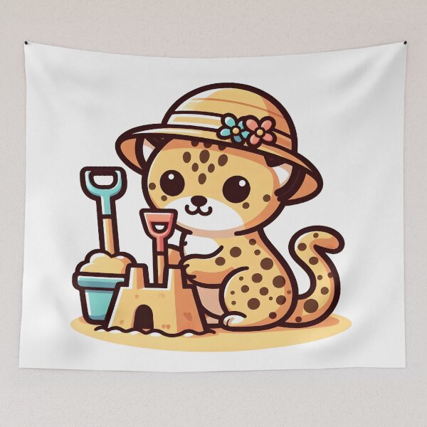 Artikelvorschau, Kawaii Gepard mit Sonnenhut entworfen und verkauft von CanvasCutie.