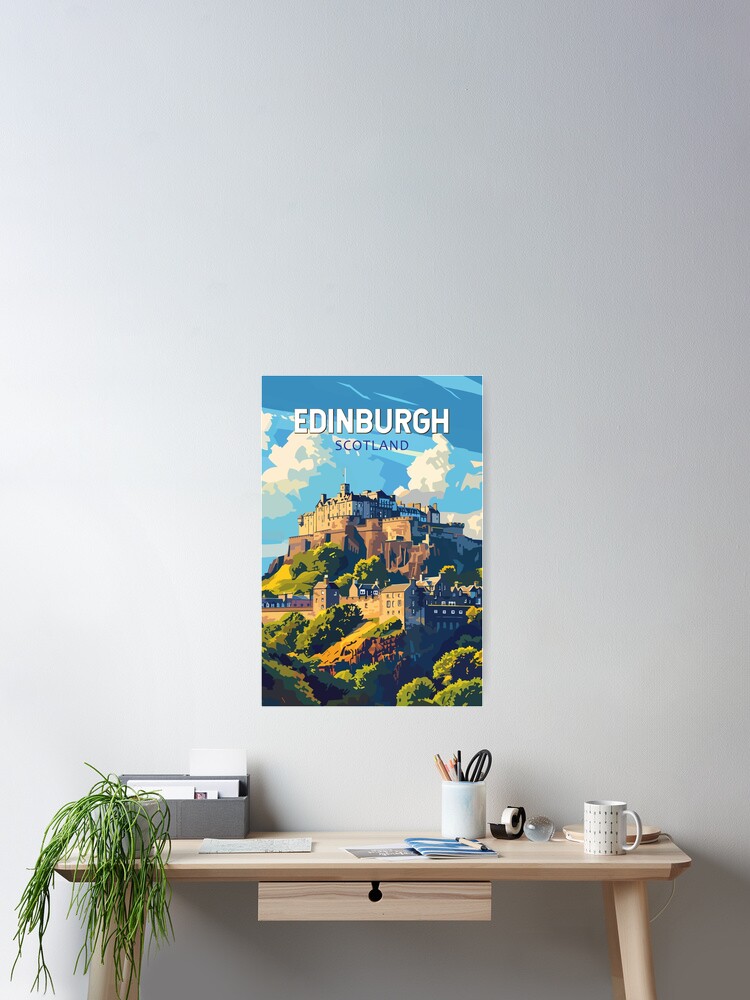Thumbnail 2 of 3, Poster, Edinburgh Scotland Travel Art Vintage designed and sold by KrisSidDesigns.