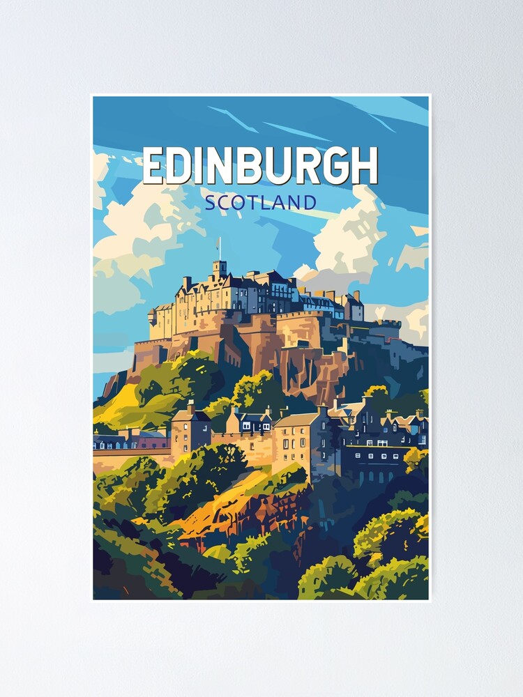 Thumbnail 1 of 3, Poster, Edinburgh Scotland Travel Art Vintage designed and sold by KrisSidDesigns.