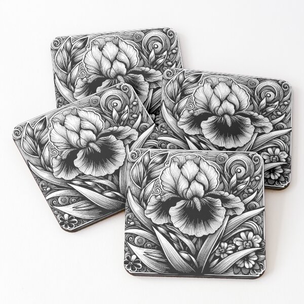 Item preview, Iris Flower Black and White Design Tile Sticker designed and sold by carlarmes.