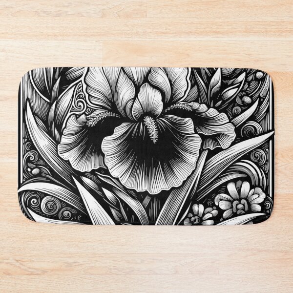 Artikelvorschau, Iris-Blumen-Schwarz-Weiß-Design-Fliesenaufkleber entworfen und verkauft von carlarmes.