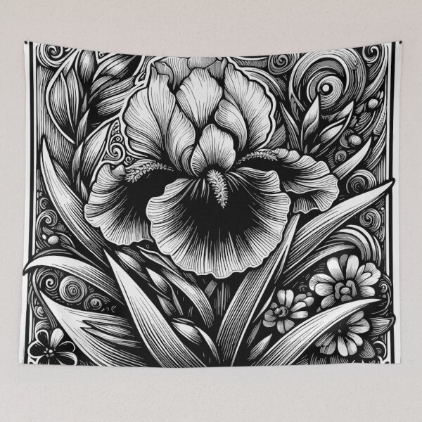Item preview, Iris Flower Black and White Design Tile Sticker designed and sold by carlarmes.