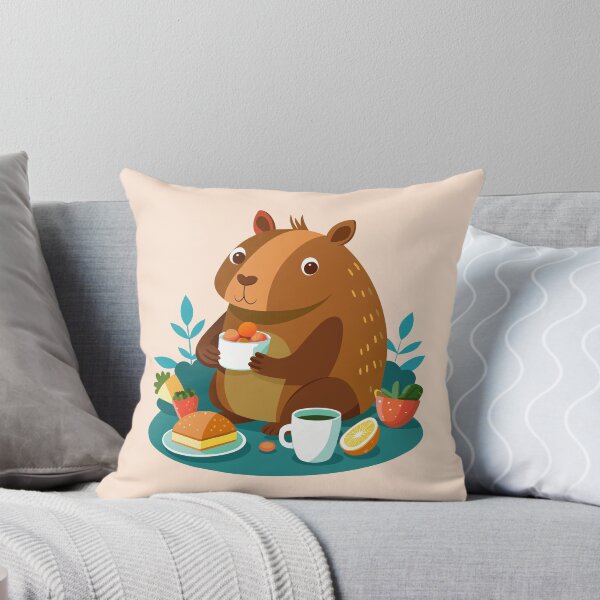Aperçu de l'œuvre Capybara mangeant un petit-déjeuner Risographie de rongeur mignon créée et vendue par Lelijo.