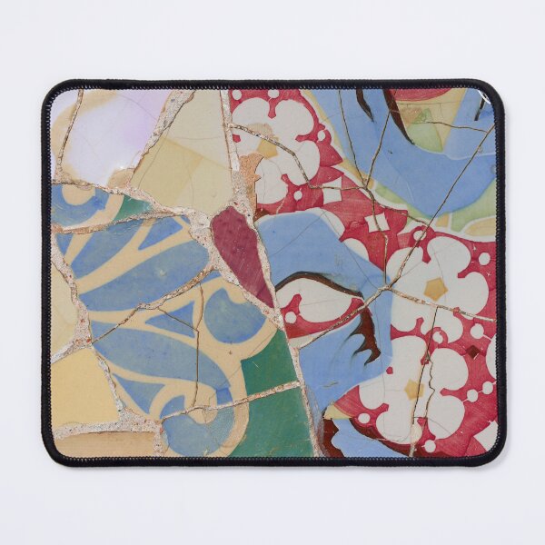 Red and light blue floral mosaic patterns. Mouse Pad