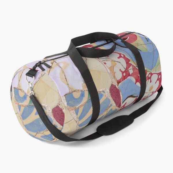Red and light blue floral mosaic patterns. Duffle Bag