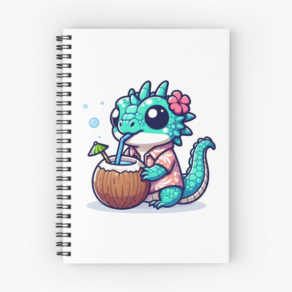 Item preview, Kawaii Bubbly Basilisk With A Hawaiian Shirt Sipping From A Coconut designed and sold by CanvasCutie.