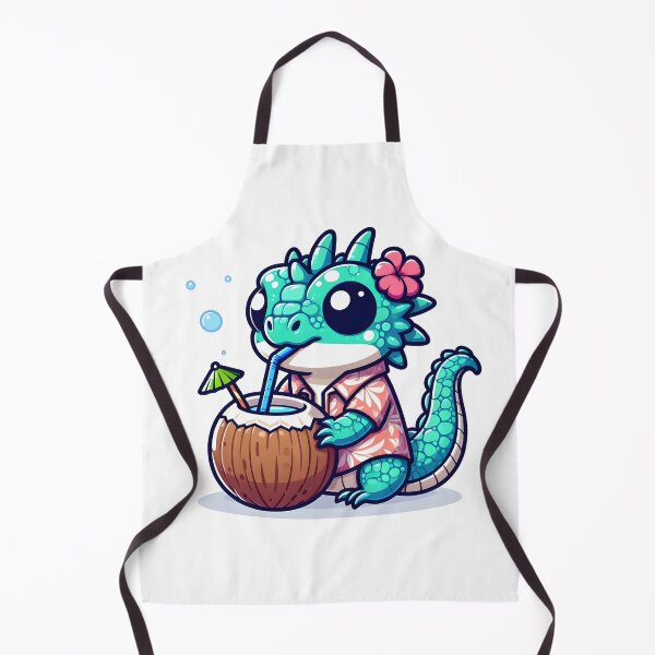 Item preview, Kawaii Bubbly Basilisk With A Hawaiian Shirt Sipping From A Coconut designed and sold by CanvasCutie.