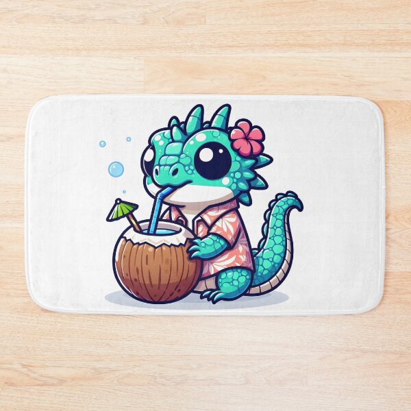 Item preview, Kawaii Bubbly Basilisk With A Hawaiian Shirt Sipping From A Coconut designed and sold by CanvasCutie.