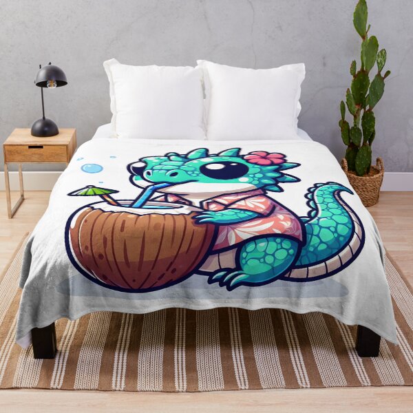 Item preview, Kawaii Bubbly Basilisk With A Hawaiian Shirt Sipping From A Coconut designed and sold by CanvasCutie.