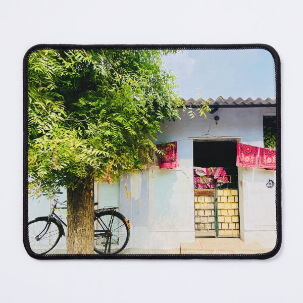 Item preview, Bicycle in front of a house, India designed and sold by ColourfulNomad.