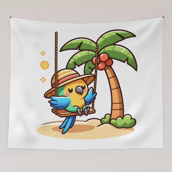 Item preview, Kawaii Parrot With Beach Hat designed and sold by CanvasCutie.