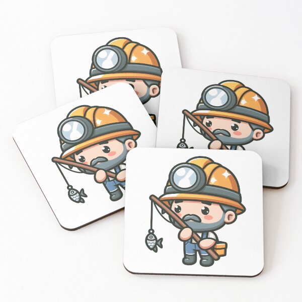 Aperçu de l'œuvre Mineur Kawaii Avec Une Canne À Pêche Et Un Chapeau créée et vendue par CanvasCutie.