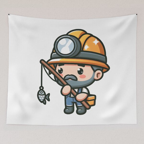 Item preview, Kawaii Miner With A Fishing Rod And A Hat designed and sold by CanvasCutie.