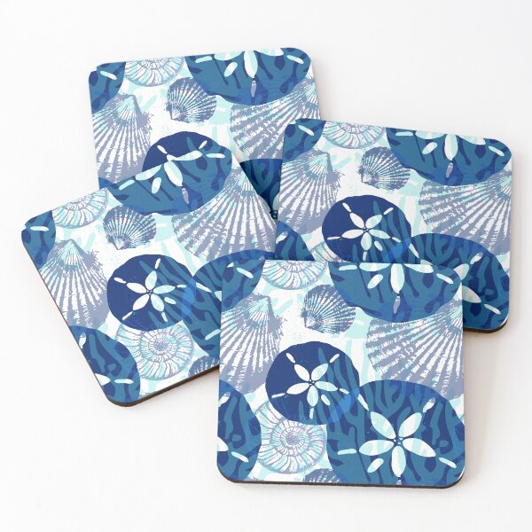 Item preview, Blue White Sand Dollars and Sea Shells Pattern designed and sold by HotHibiscus.