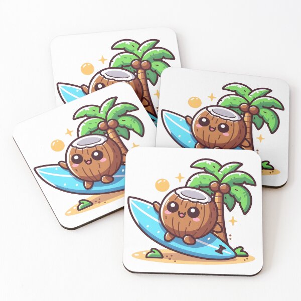 Item preview, Kawaii Coconut With A Surfboard designed and sold by CanvasCutie.