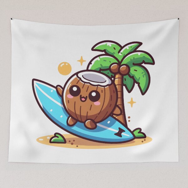 Item preview, Kawaii Coconut With A Surfboard designed and sold by CanvasCutie.