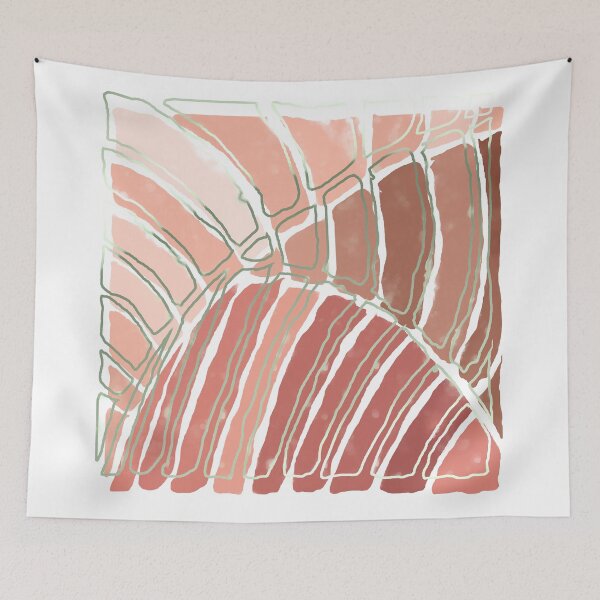 Item preview, Stained glass painting of tropical abstract leaves in powder pink with sage metal lines designed and sold by NoaaDesign.