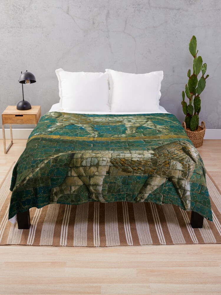 Thumbnail 1 of 6, Throw Blanket, TWO BABYLONIAN  LIONS Antique Assyrian Art designed and sold by BulganLumini.