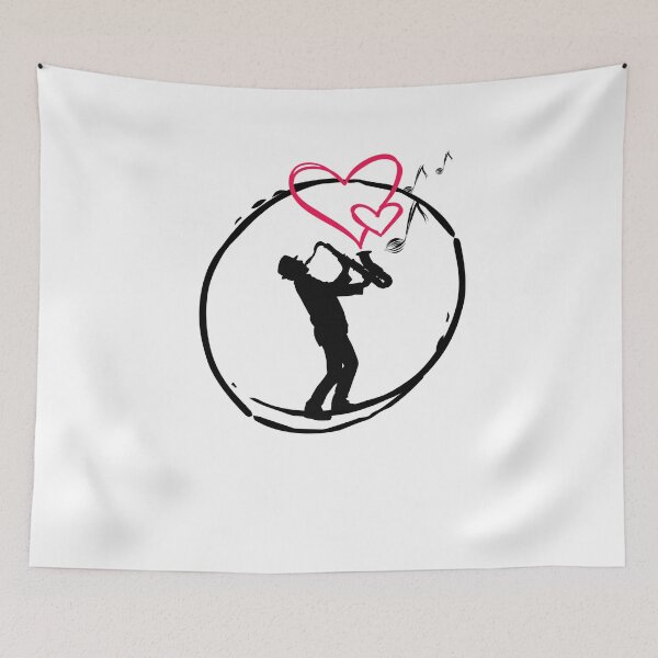 Item preview, Jazz swing saxophone player with heart designed and sold by Ecmoprints.