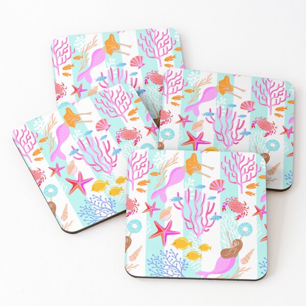 Item preview, Whimsy Bohemian Magical Seaside on Stripes in vibrant aqua and pink designed and sold by Dominiquevari.