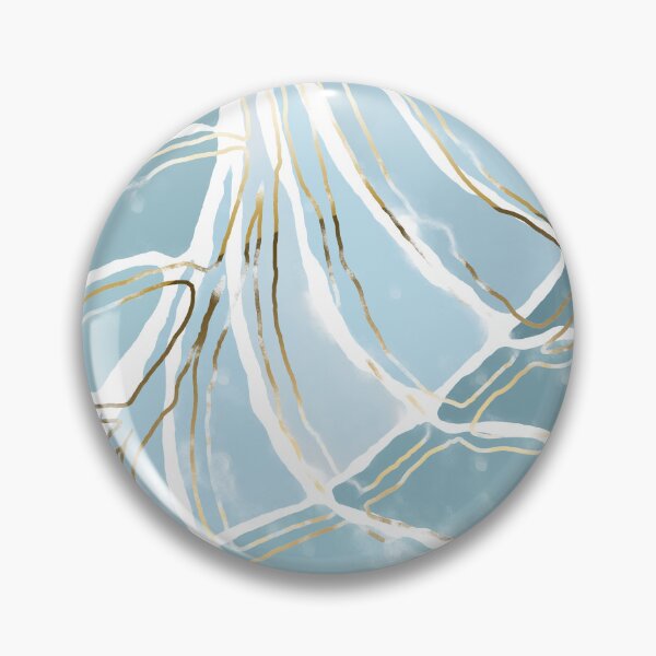 Item preview, Stained glass painting of tropical abstract leaves in pastel blue with gold and brass lines designed and sold by NoaaDesign.