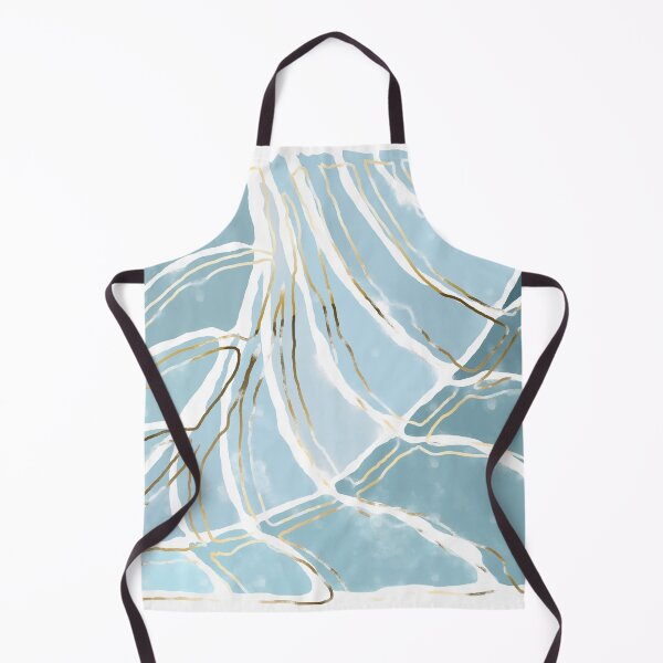 Item preview, Stained glass painting of tropical abstract leaves in pastel blue with gold and brass lines designed and sold by NoaaDesign.