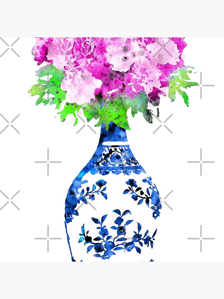 ginger jar blue and white china vase pink peony flowers p=tote bag