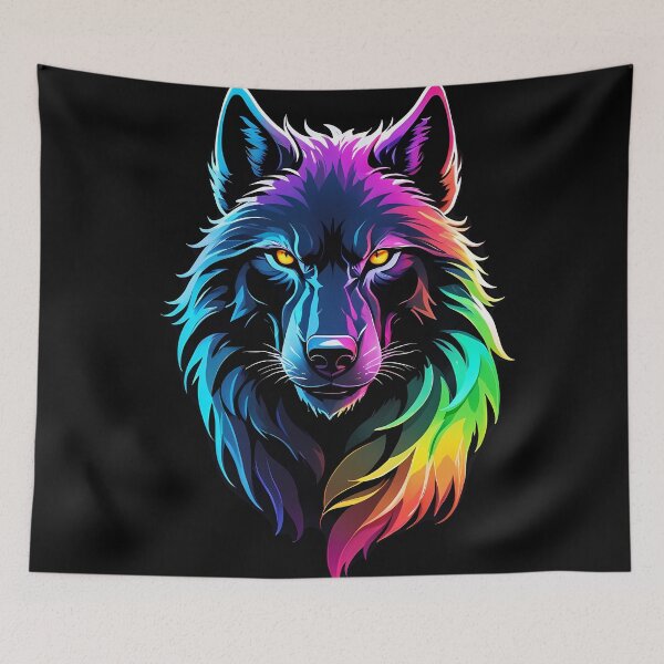 Item preview, Neon Wolf Face: Fierce Rainbow Animal Art designed and sold by ByteyCreatives.
