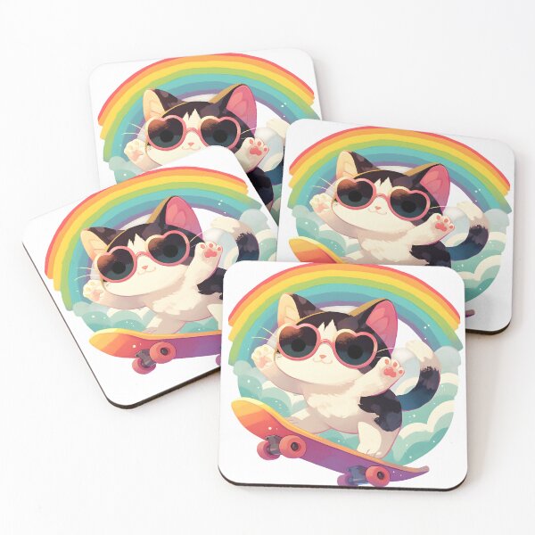 Item preview, Rainbow Skateboard Cat designed and sold by StickySparkle.
