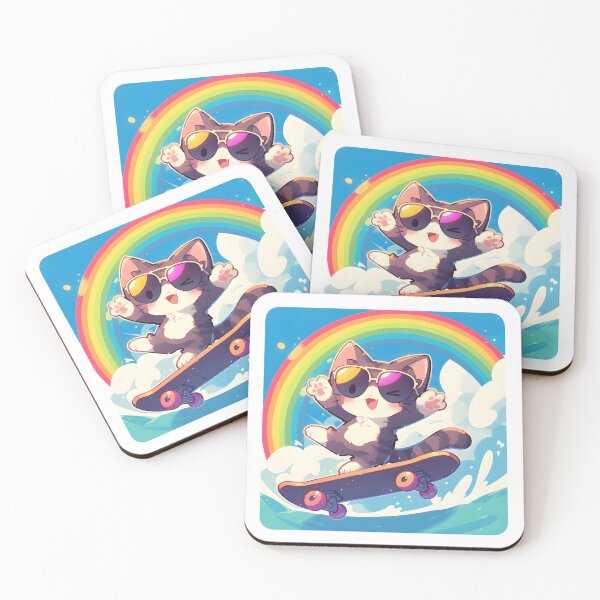 Item preview, Rainbow Skateboard Cat designed and sold by StickySparkle.