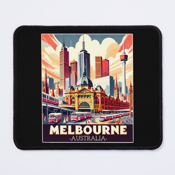 Item preview, Vintage art deco retro Melbourne Australia Landmark Skyline. designed and sold by Unitepeople.