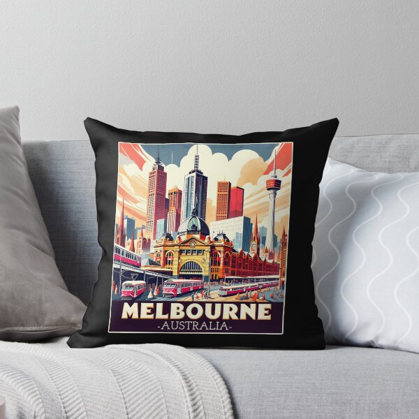 Item preview, Vintage art deco retro Melbourne Australia Landmark Skyline. designed and sold by Unitepeople.