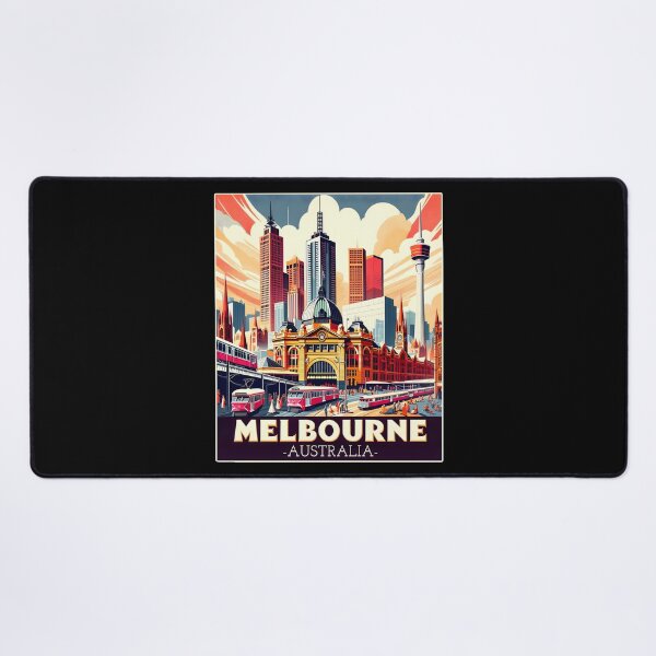 Item preview, Vintage art deco retro Melbourne Australia Landmark Skyline. designed and sold by Unitepeople.