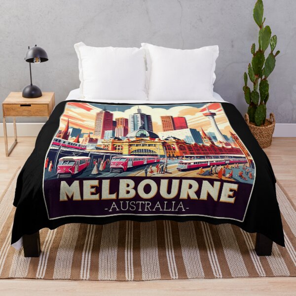 Item preview, Vintage art deco retro Melbourne Australia Landmark Skyline. designed and sold by Unitepeople.