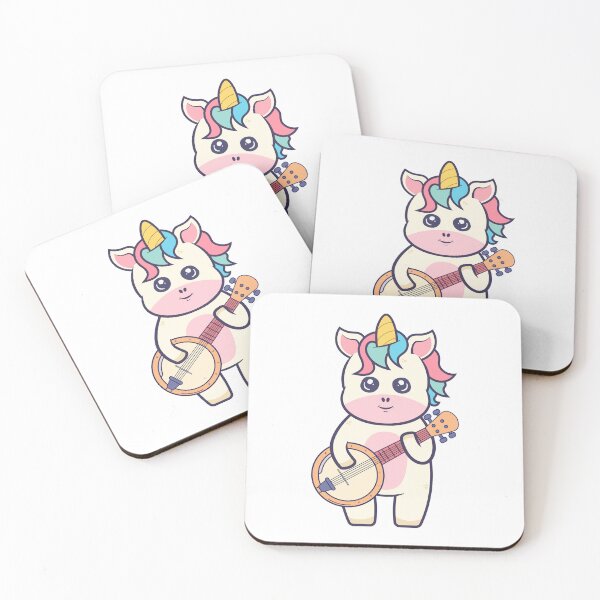 Item preview, Kawaii Unicorn Playing Banjo Cartoon designed and sold by RayanPod.